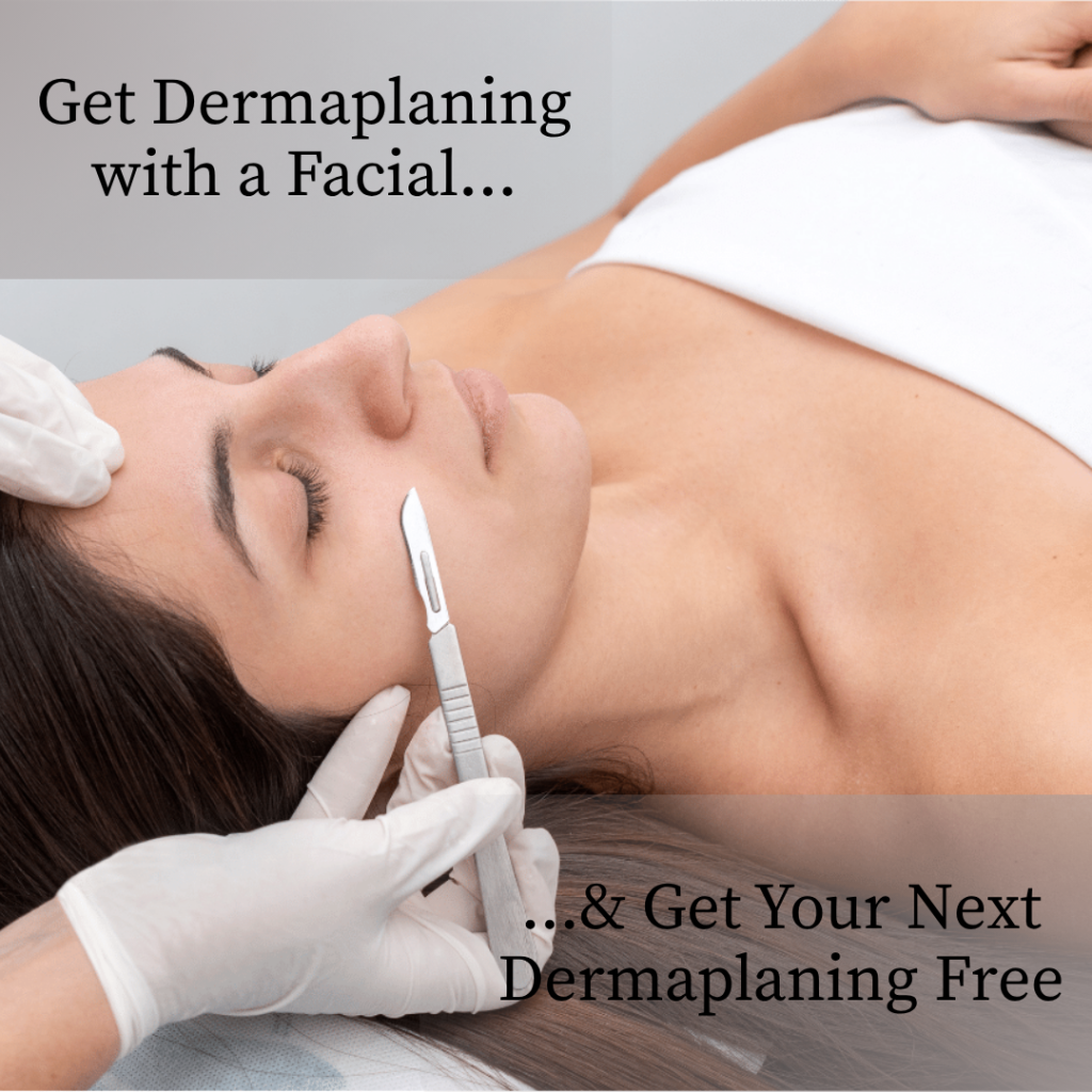 Aesthetician performing dermaplaning facial treatment with precision tool on relaxed client's face for skin rejuvenation.